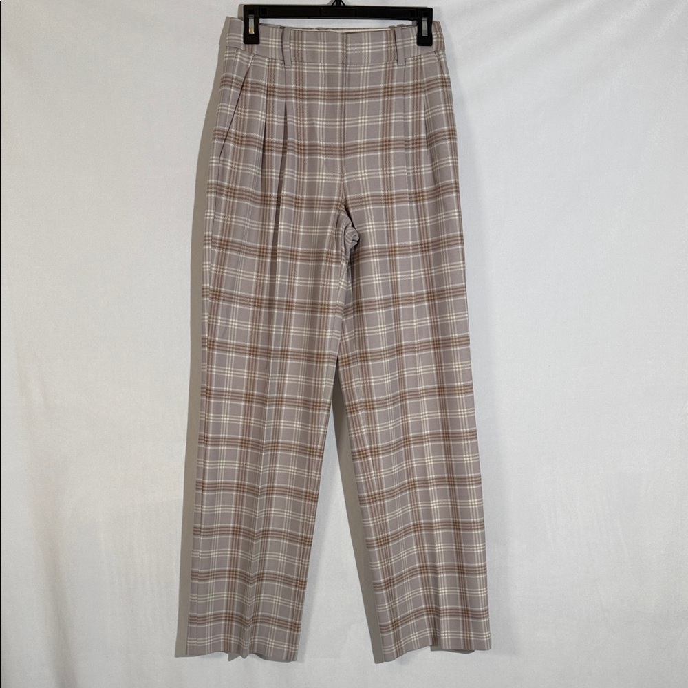 Aritzia Wilfred The Effortless Pant Size 4 Gray/Cream/Brown Plaid Wool Blend